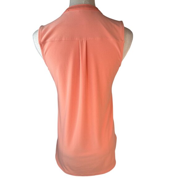 2/$30 White House Black Market XSP Coral Blouse Ruffled V-Neck Rhinestone Button - Picture 3 of 12